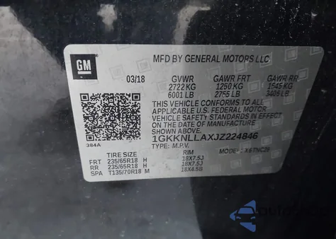2018 GMC Acadia Sle-2 from USA, damaged, VIN 1GKKNLLAXJZ224846